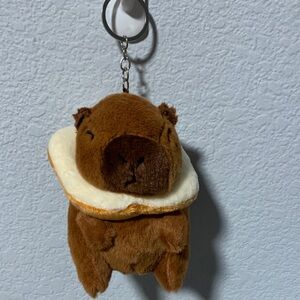 Brown Capybara With Bread Plush Keychain